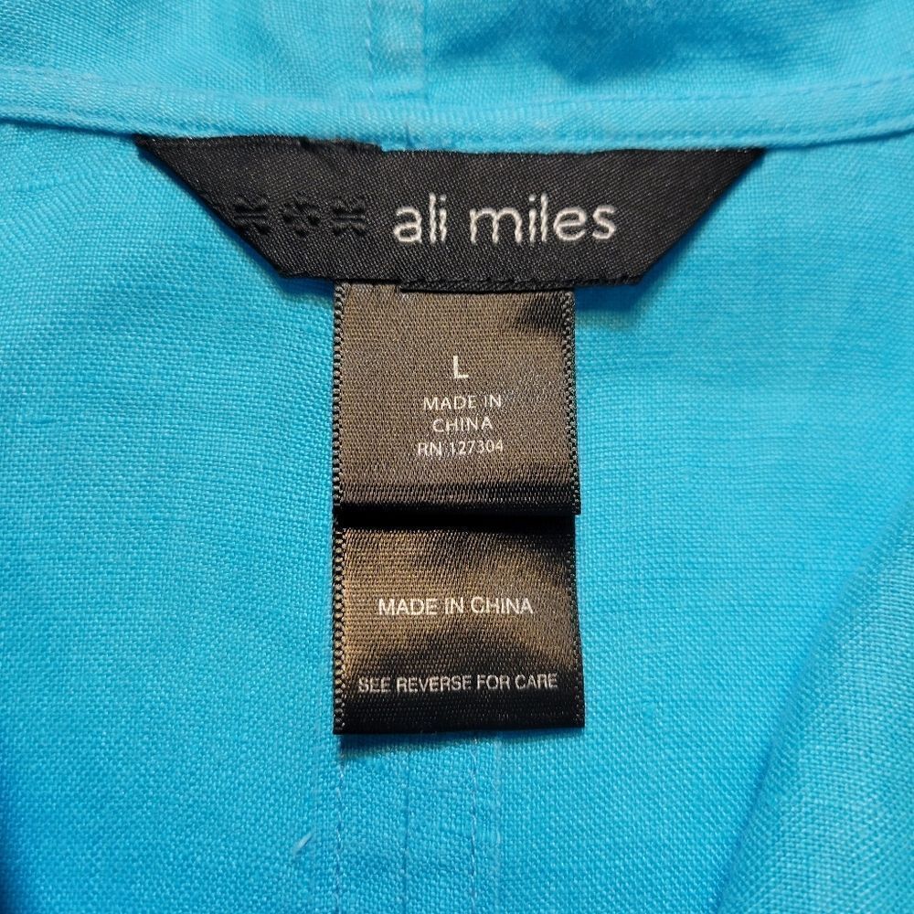 Ali Miles Linen Blue Cowl Neck Tunic Women's Top Roll Tab Sleeves - Picture 7 of 12